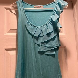 Review Women's Blue Ruffle tank Top